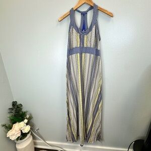 Prana Racerback Yellow and Blue Maxi Dress size Medium